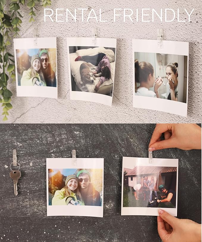 20 Pack Mini Self Adhesive Clips for Pictures - Clip Photo Holders for Wall, Photo Cards Hanging Display Board & Picture Boards, Artwork Photos Holders Hangers Room Decor (Clear)