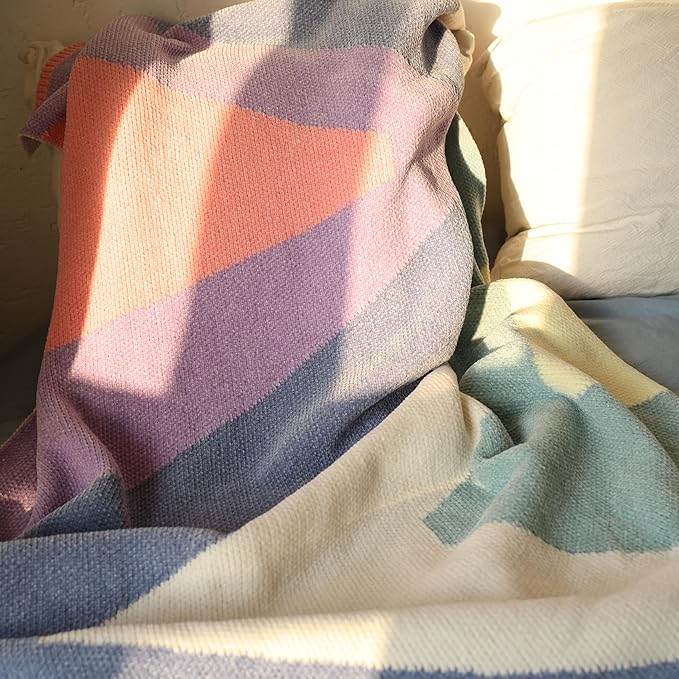 Soft Chenille Yarn Throw 36"x48", Handmade Knit Throw Blanket, for use in All Seasons, Soft Cozy Warm Knitted Blanket for Bed Sofa, Couch Chair, Living Room(1.37Ib)