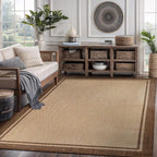 CAMILSON Outdoor Rug 6x9 Bordered Natural Brown Modern Area Rugs for Indoor and Outdoor Patios, Kitchen and Hallway Mats, Washable Porch Deck Outside Carpet (Border Jute, 6 x 9)