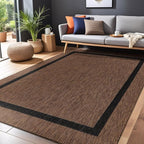 Bordered Outdoor Rug 5x7 Washable Outside Carpet for Indoor Patio Porch Waterproof Easy Cleaning Non Shedding Area Rugs Nut Brown - Black 5 x 7