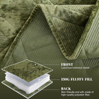 Qucover Olive Green Oversized Queen Velvet Quilt and Sham Set, Luxury Velvet Quilt Queen Bedspread Coverlet, Ultra Soft Winter Comforter Bedding Set for All Seasons