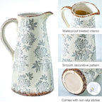 Enra Blue and White vase with Handle,12.2 inch Ceramic Vintage Decorative Flower Pitcher vase, Chinoiserie Floral Vase,Large Rustic Vases for Home Decors, Living Room, Bookshelf, Office