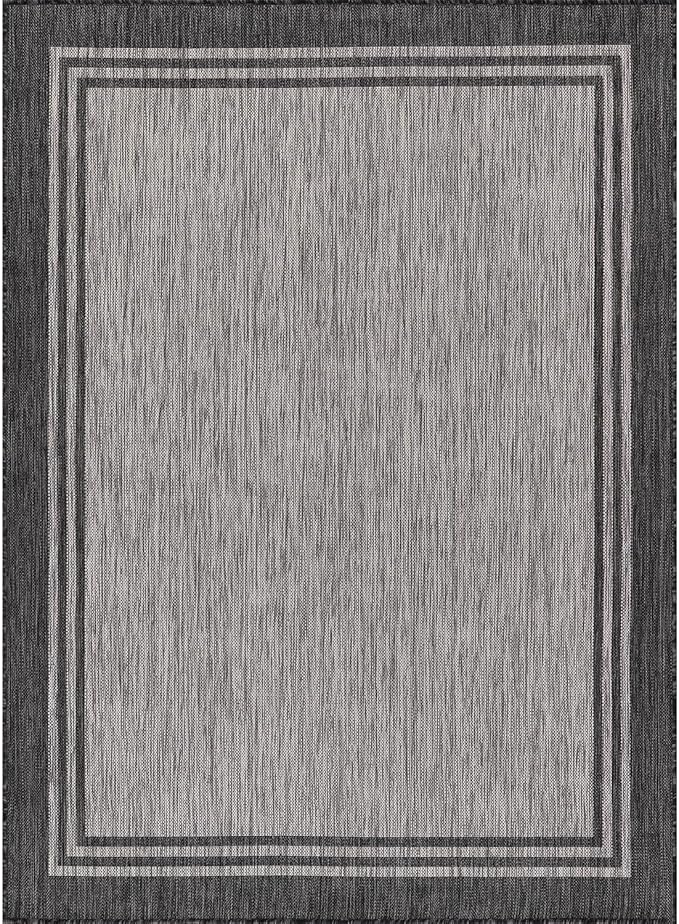 Bordered Outdoor Rug 9x12 Washable Outside Carpet for Indoor Patio Porch Waterproof Easy Cleaning Non Shedding Area Rugs Dark Gray 9 x 12