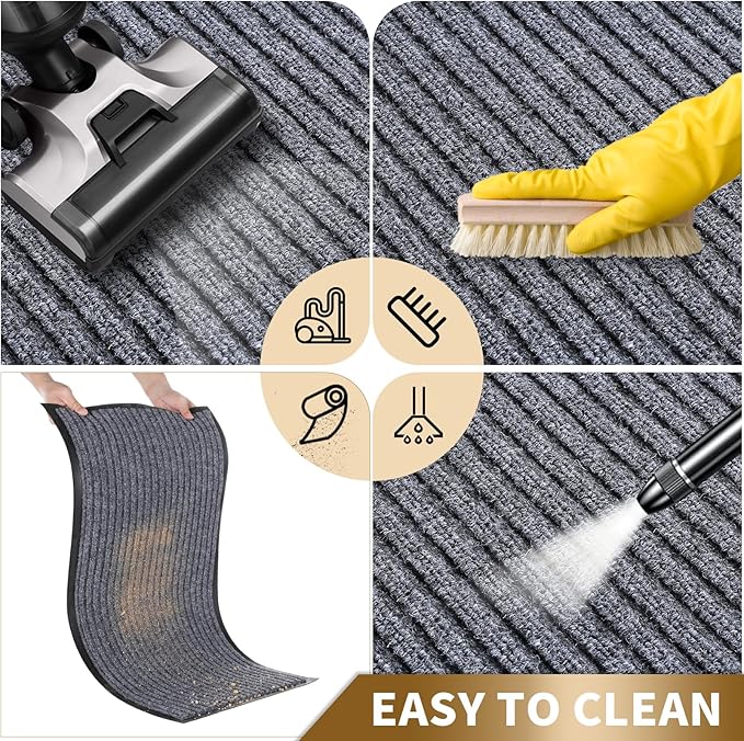 Yimobra Front Door Mat Outdoor Indoor Entrance, 100% Waterproof All-Season All Weather Doormat, Welcome Matt Outside Entry, Non Slip, Low Profile, Heavy Duty Patio Porch Floor Mats,47 x 32,Gray White