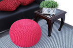 FRELISH DECOR Round Pouf Ottoman Hand Knitted 100% Cotton Pouf Foot Stool - Knitted Bean Bag - Floor Chair for Living Room - Bedroom Foot Rest for Couch (20 Diameter x 14 Height) - Dark Pink