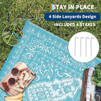 GAOMON Outdoor Rug Waterproof 9x12 Patio Rugs Reversible Plastic Straw Rug, Large UV-Resistant Portable RV Camping Mats, Indoor Outdoor Medallion Carpet for Deck Porch Garden, Light Blue & White