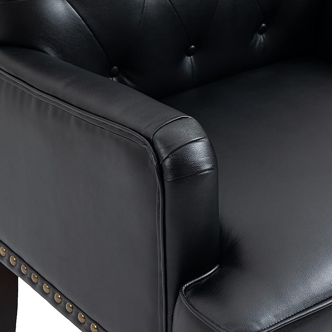 UIXE PU Leather Accent Chair, Modern Upholstered Armchair for Living Room, Comfy Arm Chair Single Sofa Reading Seat with Wooden Legs for Office Home Bedroom - Black