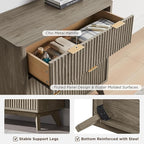 T4TREAM Fluted 3 Drawer Dresser, 32" Tall Modern Chest of Drawers, Curved Profile Design, Wood Drawer Organizer for Bedroom, Living Room, Hallway, Entryway, Grey Alder