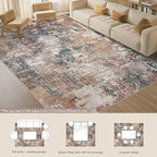Tortania Washable 8x10 Area Rug for Living Room: Modern Abstract Neutral Large Soft Thin Rugs - Non Slip Indoor Carpet for Bedroom Dining Room Office Nursery Home Floor Decoration - Colorful Multi