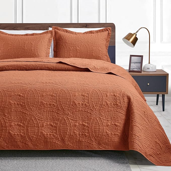 Love's cabin Twin Quilt Set Umber Bedspreads - Soft Bed Summer Lightweight Bedspread Comforter - Modern Style Coin Pattern Coverlet for All Season - 2 Pieces (1 Quilt, 1 Pillow Sham)