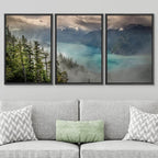 SIGNWIN 3 Piece Framed Canvas Wall Art Foggy Mountains Canvas Prints Home Artwork Decoration for Living Room,Bedroom - 16"x24"x3 Black