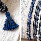 BlissBlush Decorative Lumbar Throw Pillow Cover 14x24 Boho Dark Blue Accent Cushion for Couch Sofa Farmhouse Pillowcase for Bedroom Living Room Home Décor Cover ONLY