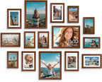 Vittanly 15 Pack Picture Frames Collage Wall Decor, Multi Sizes Including 3pcs 8x10, 6pcs 5x7 and 6pcs 4x6 Photo Frames, Gallery Frame Set for Wall or Tabletop Display, Walnut Brown