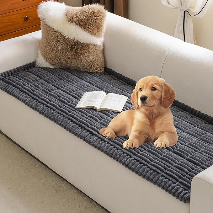 MYSKY HOME Couch Covers for 3-4 Cushion Sofa Pet Friendly, Couch Cover for Dogs, Sofa Covers for Pets Washable, Soft Non-Slip Sofa Slipcovers Furniture Protector Covers, Dark Grey, 27.6" x 82.7"