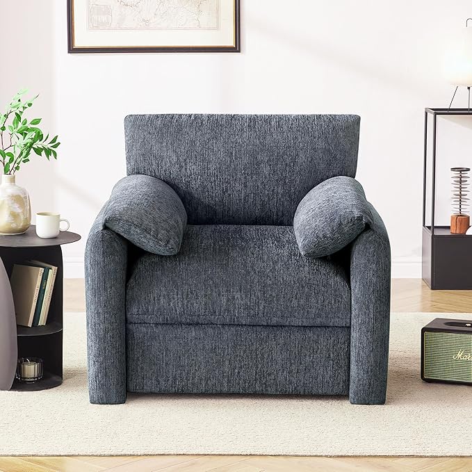 Chenille Oversized Armchair, 38.6" Wide Accent Chairs for Living Room & Bedroom Modern Lounge Chair, Upholstered Mid-Century Reading Chair, Comfy Living Room Chair, Single Sofa Chair, Blue