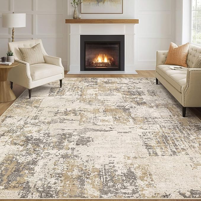 Tortania Washable 5x8 Area Rug for Living Room: Modern Abstract Neutral Large Soft Thin Rugs - Non Slip Indoor Carpet for Bedroom Dining Room Office Nursery Home Floor Decoration - Beige/Brown/Gray