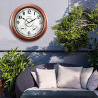 CLXEAST 18 Inch Illuminated Outdoor Indoor Clocks with Smart Sensor,Modern Farmhouse Lighted Wall Clock with Temperature and Humidity for Patio, Garden Decor,Copper/Rose Gold Finish