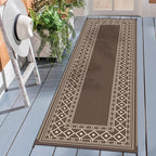 GENIMO Outdoor Rug Waterproof for Patio Decor, 2.5'x8' Foldable Reversible Plastic Straw Runner Rugs Carpet for Porch, Outside Area Mat for Rv, Deck, Picnic, Camper, Balcony, Coffee & Beige