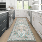 GENIMO 2x5 Runner Rugs for Hallway, Machine Washable Non Slip Vintage Rugs, Low Pile Lightweight Soft Print Rug for enrtyway, Corridor, Home Office, Kitchen, Cyan