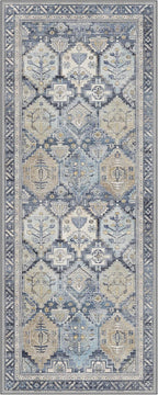 GENIMO 2x5 Runner Rugs for Hallway, Machine Washable Non Slip Vintage Rugs, Low Pile Lightweight Soft Print Rug for enrtyway, Corridor, Home Office, Kitchen, Brown Blue