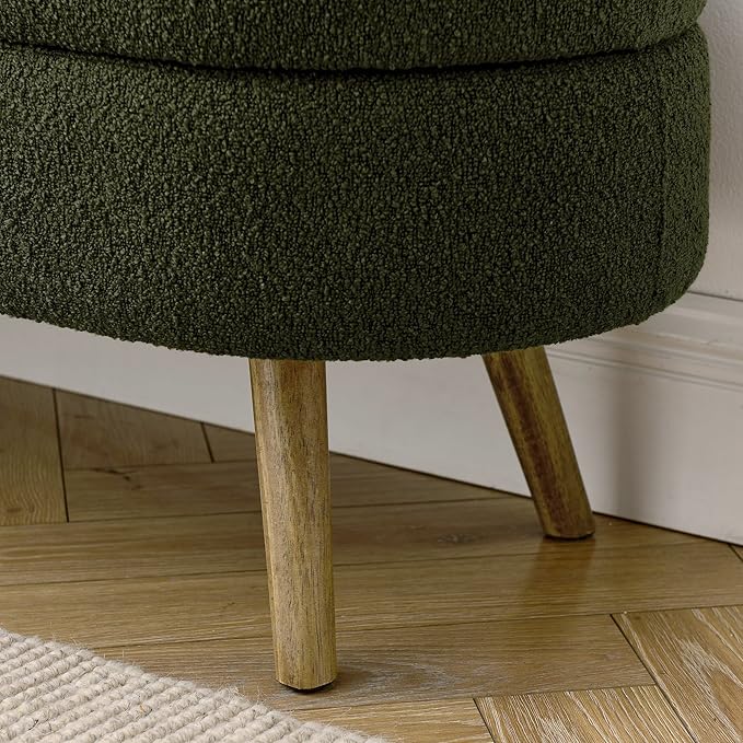 Oval Storage Bench 43.5" Linen Fabric Upholstered Entryway Bench with Solid Wood Legs Ottoman Bench Indoor Bench for Living Room/Bedroom/End of Bed/Entryway (Dark Green)