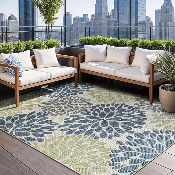 Beverly Rug Outdoor Rug 10x14 Modern Exotic Tropical Leaf Area Rugs for Indoor and Outdoor Patio Deck Porch Garden Water Resistant Washable Outside Carpet (10 x 14 Olive)