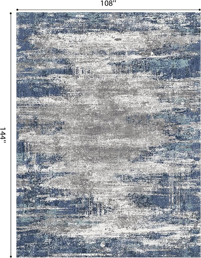 GENIMO Area Rugs 9x12 Living Room, Large Machine Washable Rug Non-Slip, Modern Soft Low Pile Rugs for Bedroom, Playroom, Dining Room, Blue Ivory
