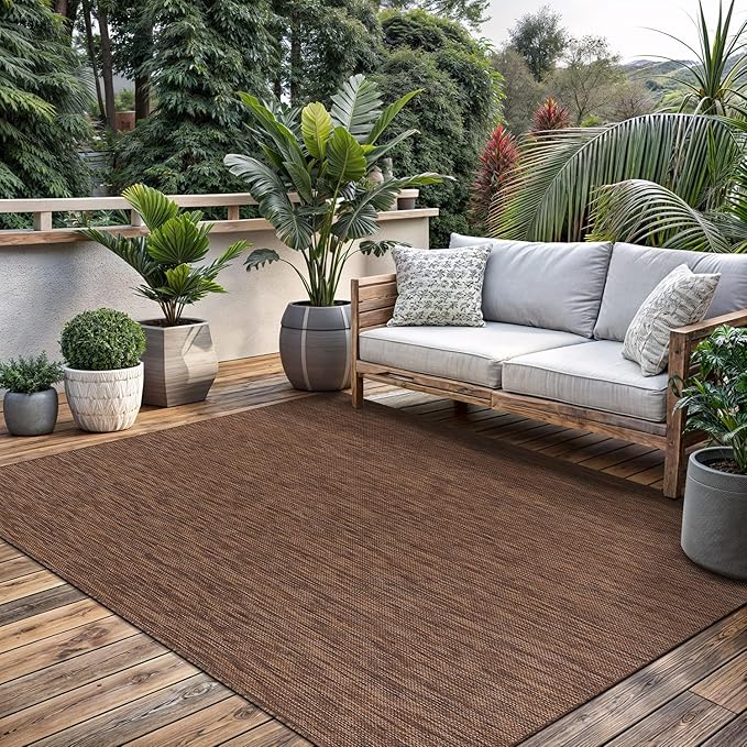 Washable Indoor Outdoor Rug Weather Resistant Carpet Modern Solid for Porch Deck Balcony Backyard Patio Rug 8x10 Gold Brown