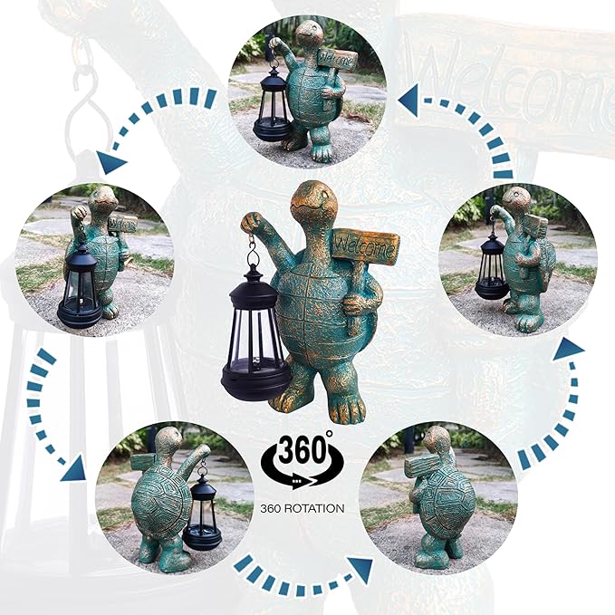 Turtle Garden Statue Outdoor Décor with Solar Lights Lantern,Turtle Solar Light Figurines Outside Decorations for Yard，Lawn,Patio, Balcony, Unique Housewarming Gifts