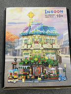 Flower Cafe House Building Set with Lights, 1876 PCS City Street Corner Shop Construction Model, Art Architecture Modular Building Block Kit Home Decor, Gift for Adults Teens Boys Girls 12+