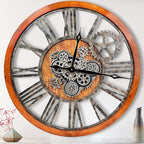 The B-Style 36" Large Moving Gear Wall Clock Oversized Vintage Farmhouse Wall Clocks for Living Room Decor Rustic Industrial Wood Clock (Brwon with Bronze Gears)