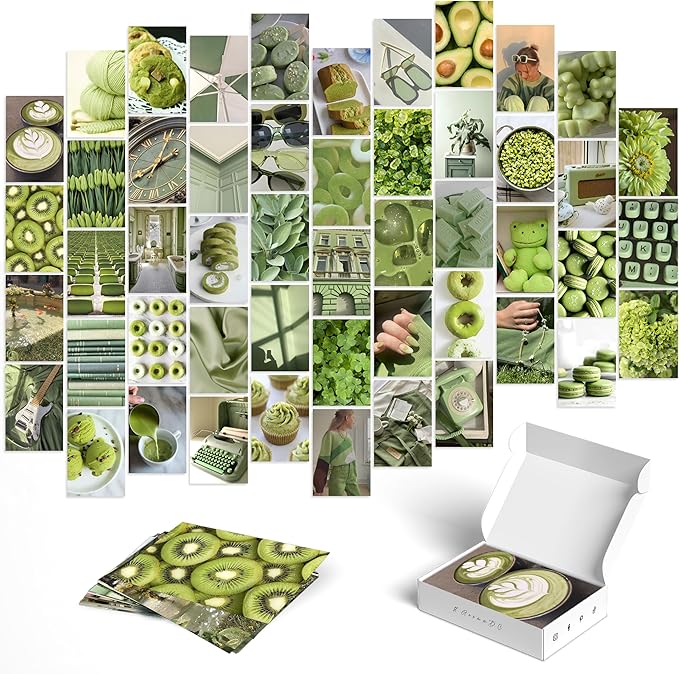 Y2K BOO Matcha Green Wall Collage Kit - 50 Aesthetic Posters for Room Decor, Perfect for Dorms and Bedrooms, Trendy Green Wall Art for Teen Girls and Modern Spaces