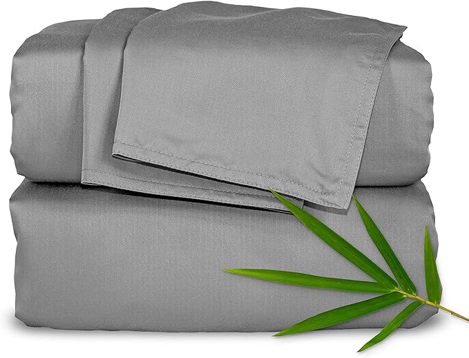 Queen Sheets by Pure Bamboo, Genuine 100% Organic Viscose Derived from Bamboo Bed Sheet Set, Luxuriously Soft & Cooling, Double Stitching, Lifetime Quality Promise (Queen, Stone Grey)