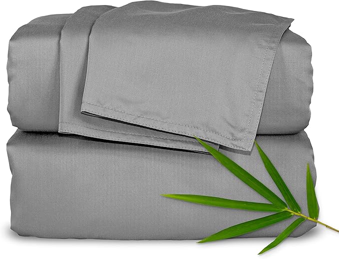 King Sheets by Pure Bamboo, Genuine 100% Organic Viscose Derived from Bamboo Bed Sheet Set, Luxuriously Soft & Cooling, Double Stitching, Lifetime Quality Promise (King, Stone Grey)