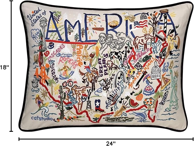 Catstudio United States of America Embroidered Pillow - U.S.A. Souvenir Decorative Throw Pillow with Original Artwork for Patriots, Travel Souvenir