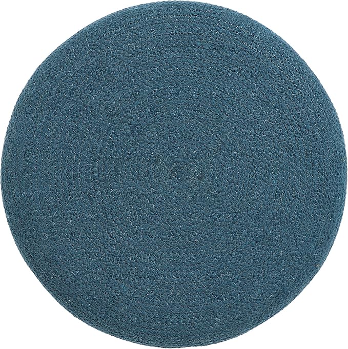 REDEARTH · Cylindrical Pouf Foot Stool Ottoman - Jute Braided Pouffe Poof Accent Sitting Footrest for Living Room, Bedroom, Nursery, Patio, Lounge & Other Rooms (Teal Natural, 18"x18"x14")