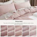 Bedsure Cotton Duvet Cover Queen - 100% Cotton Waffle Weave Pink Duvet Cover Queen Size, GentleSoft™ and Breathable Bedding Set for All Season, 3 Pieces, 90"x90"