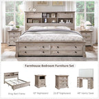 Farmhouse Nightstand with Charging Station, 18" End Table with 2 Drawers Storage and 1 Storage Shelf, Wooden Side Table w/Roman Column, Bedside Cabinet for Bedroom, Living Room, Light Rustic Oak