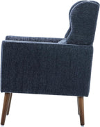 Accent Chair, Comfy Upholstered Living Room Chairs with High Tufted Backrest and Pillow, Wingback Reading Chair with Solid Wood Legs for Bedroom/Office, Chenille Fabric, Dark Blue