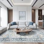 GENIMO 4x6 Area Rugs for Living Room, Machine Washable Rug, Non Slip Vintage Rugs, Low Pile Lightweight Chenille Print Rug for Bedroom, Dining Room, Home Office, Blue