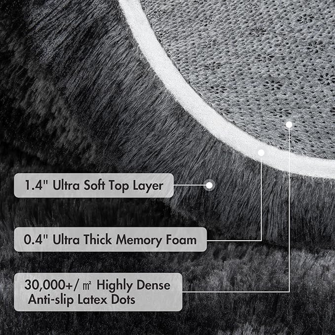 7x10 Ft Extra Large Shag Rugs for Living Room, Tie Dyed Ultra Soft Fluffy Furry Area Rugs for Bedroom Indoor Floor, Aesthetic Carpet for Kids Home Decor (Dark Grey)