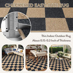 Lahome Checkered Easy Jute Carpet, Washable Area Rug 6x9 Neutral Outdoor Patio Rug, Farmhouse Checkerboard Non Slip Non Shedding Floor Carpet for Dining Living Room Deck Sunroom