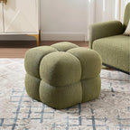 Zesthouse Square Pouf Ottoman Footstool, Modern Ottoman Coffee Table for Living Room, Poofy Boucle Stool Foot Rest, Upholstered Tufted Stool for Couch, Cube Vanity Chair Backless for Bedroom, Green