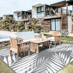 GENIMO Outdoor Rug 10' x 10' Waterproof for Patios Clearance, Reversible Outdoor Plastic Straw Camping Rug Carpet, Large Area Rugs Mats for RV, Camper, Deck, Balcony, Porch, Beach, Picnic, Grey&White