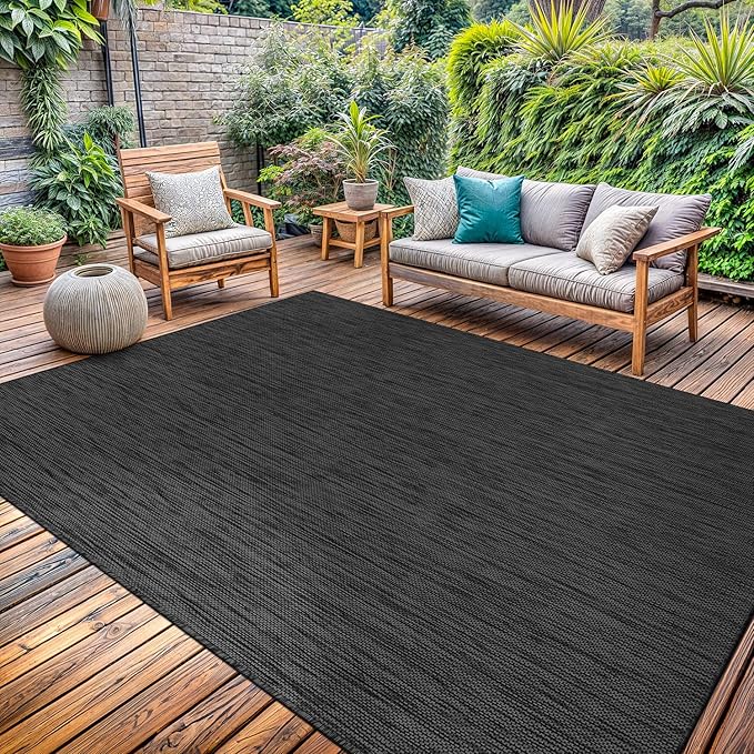 Washable Indoor Outdoor Rug 6x9 Weather Resistant Area Rugs Modern Solid for Porch Deck Balcony Backyard Patio Outside Carpet (6 X 9 Dark Grey)
