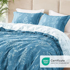 Love's cabin Mineral Blue Comforter Set King - King Size Comforter Set, 3 Pieces Cute Floral Bedding Sets for All Seasons,1 Soft Reversible Botanical Flowers Comforter and 2 Pillow Shams