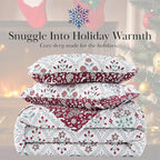 Southshore Fine Living, Inc. Christmas Bedding, Twin Quilt Set with Pillow Sham, Reversible Christmas Quilt with Holly, Snowflakes, Reindeer, 2-Sided Coverlet, Twin/Twin XL - Vintage Red & Cream