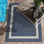 CAMILSON Outdoor Rug 10x14, Large Modern Outside Rugs for Patios Porches Waterproof Durable Washable Non-Shedding, Easy-to-Clean Indoor Outdoor Area Carpet (10 x 14, Bordered - Blue/White)