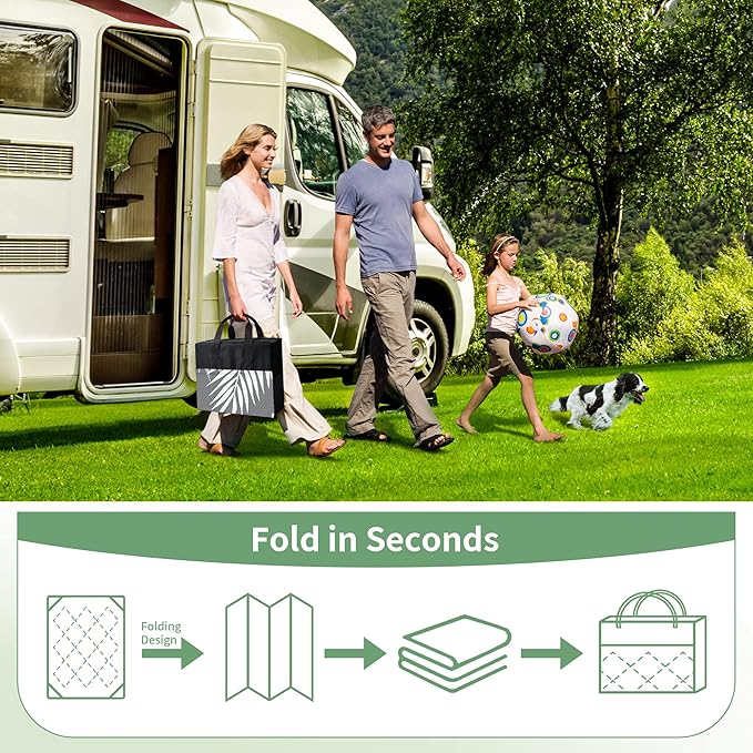 GENIMO Outdoor Rug 8' Round Waterproof for Patios Clearance, Reversible Outdoor Plastic Straw Camping Rug Carpet, Large Area Rugs Mats for RV, Camper, Deck, Balcony, Porch, Beach, Picnic, Grey&White