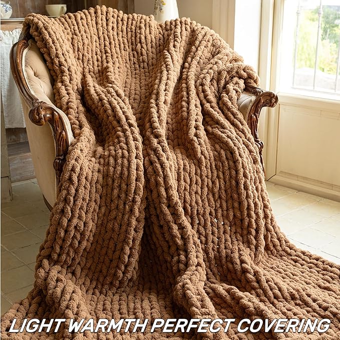 Chunky Knit Blanket - Luxury Soft Cozy 40 * 50 Throw Blanket,100% Woven Blanket Rope Knot Throw Blanket for Couch, Sofa, Home Decor, Gift - Machine Washable（Brown）